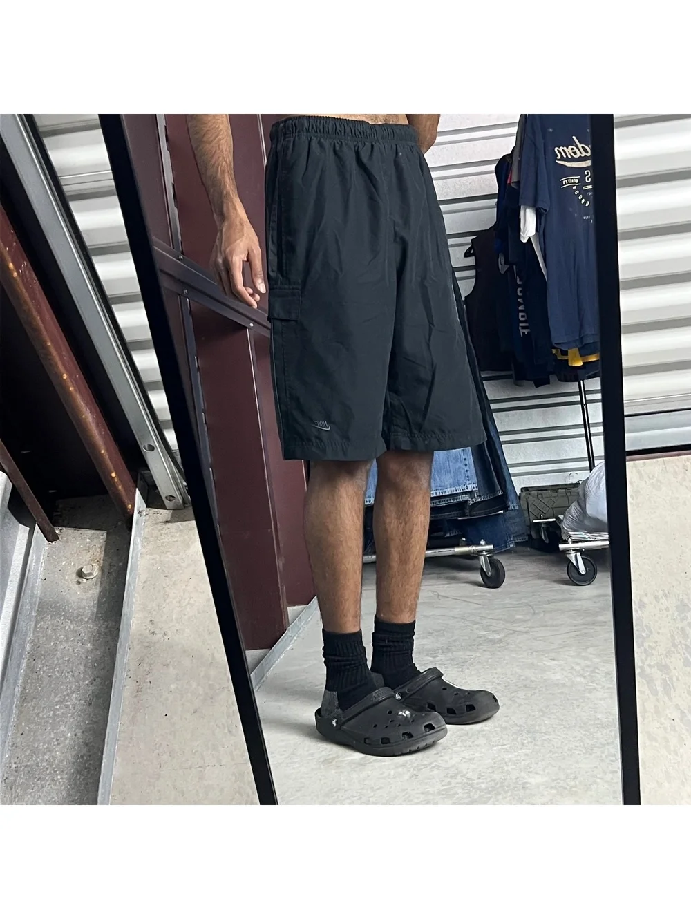 Y2K Striped Nike Cargo Swim Trunks Men’s Sz. L Black Grey